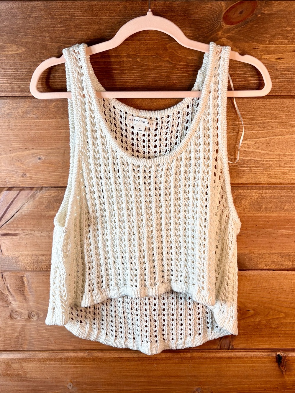 Aeropostale Cream Open-Weave Cropped High Low Tank Size XL 💕🌸